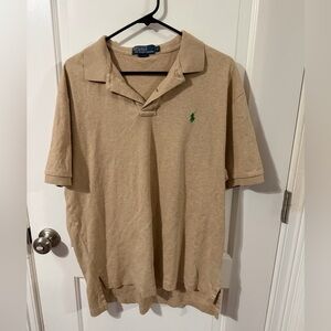 Polo Ralph Lauren Jersey Cotton Polo Shirt Tan Beige Green Pony Size Large